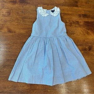 Girls beautiful Polo Ralph Lauren blue seersucker dress lace collar size 3